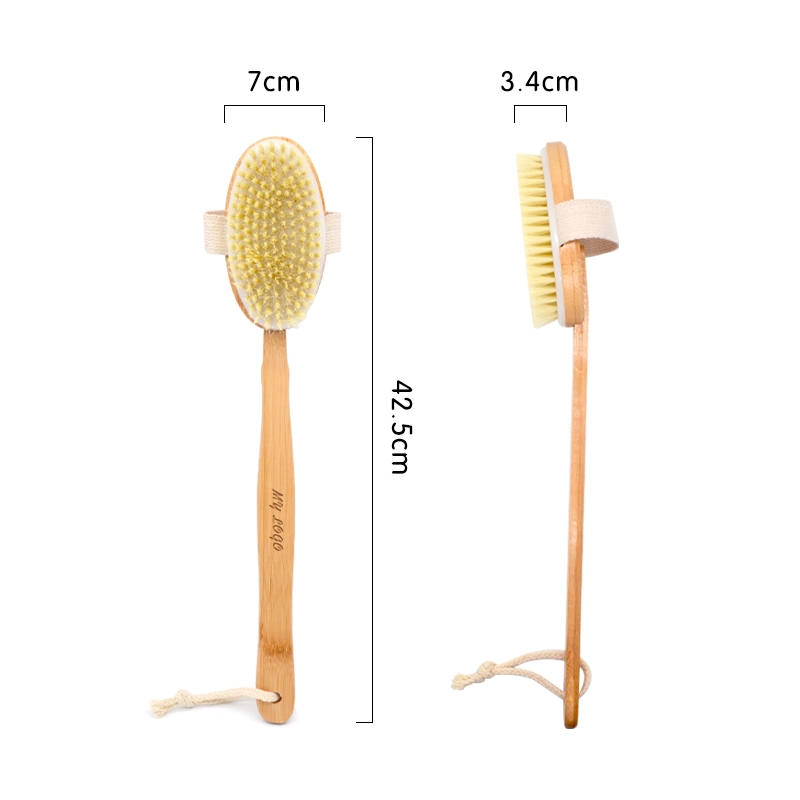 Private Label Dry Skin Bath Brush Natural Bamboo Brush for Cellulite Exfoliating Body Brush